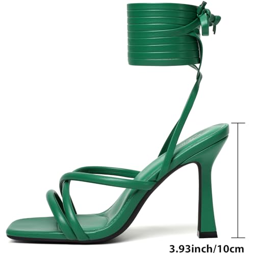 Image of Mostrin Womens Sandals Strappy Heels for Women Lace Up Square Open Toe Heels Tie Up High Heeled Sandals for Prom, Party, Daily Wear