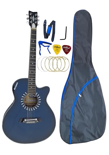 Image of Acoustic Guitar Starter Kit, 38-inch Guitar, Gig Bag, Strings, Picks,Dark Blue