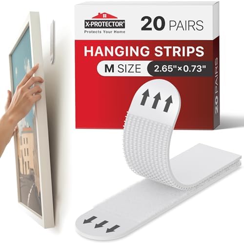 X-Protector Picture Hanging Strips - 20 Pairs Damage Free Picture Hangers - Self Adhesive Hangers Without Nails - Heavy Duty Wall Hanging Strips - Wall Sticky for Hanging Up to 15 LBS (Size M)