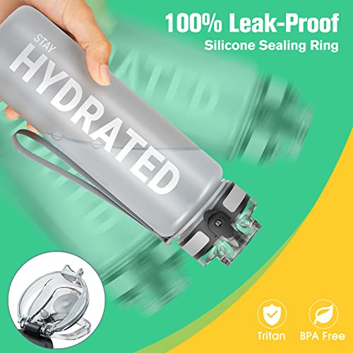 Image of Sahara Sailor Water Bottle, 32oz Motivational Sports Water Bottle with Time Marker - Times to Drink - Tritan, BPA Free, Wide Mouth Leakproof, Fast Flow Technology with Clean Brush (1 Pack) 1000 ml