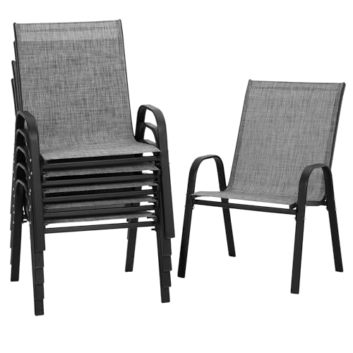 PIZZELLO Patio Chairs Set of 6 - Outdoor Stackable Dining Chairs for All Weather -...