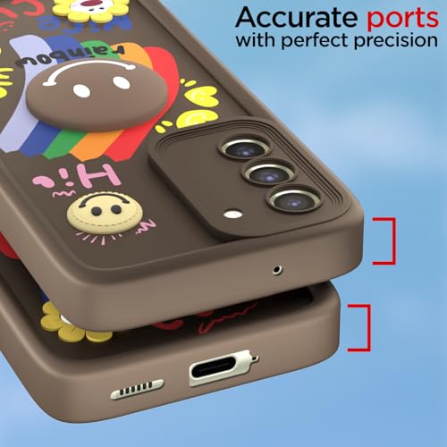 Image of Pikkme Back Cover for Samsung Galaxy S21 Fe 5G | Soft Silicone| Cute Rainbow Smile & 3D Cartoon Flower Design | Shockproof Raised Camera Protection Bumper Case (Brown)