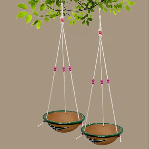 Image of JAINSONS PET PRODUCTS Hanging Outdoor Bird Feeder | Earthenware Bird Feeding /Watering Bowl for Birds Pack of 2