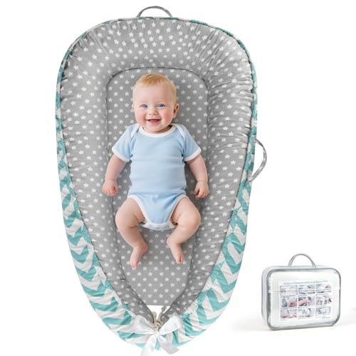 Image of KISS GOLD Baby Lounger - Breathable Soft Cotton Cover Baby Lounger Nest, Babies Essentials Gifts, Portable Lounger for Baby Tummy Time Floor Playing Seated Support for Home and Travel