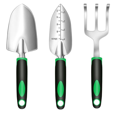 Attrezzi Giardinaggio 3 Pezzi, Kit Completo con Paletta, Trapiantatore e Rastrello - Set Professionale per Giardino, Orto e Piante in Vaso, Design Compatto e Manici Ergonomici