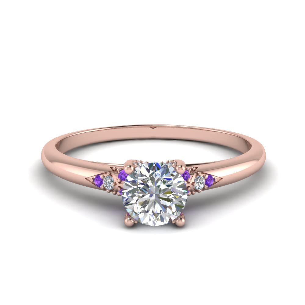 Choose Your Gemstone Petite Dome Engagement Ring Rose Gold Plated Round Shape Petite Engagement Rings Everyday Jewelry Wedding Jewelry Handmade Gifts for Wife US Size 4 to 12