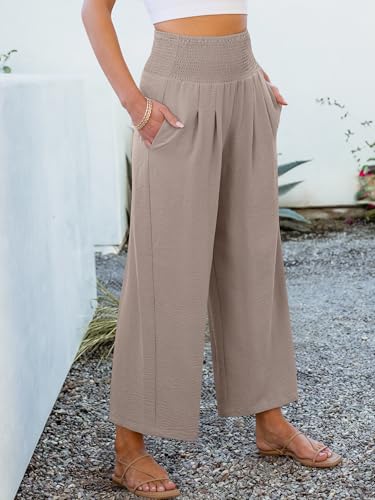 Image of ANRABESS Womens Wide Leg Palazzo Pants with Pockets | Lightweight Breathable High Waisted Pants, Beach Vacation Flowy, Lounge & Casual Summer Trousers