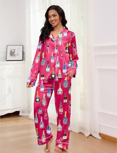 Image of SHESHOW Satin Pajamas for Women Set Long Sleeve Button Down Sleepwear 2 Piece Nightwear Women Pjs Sets Size XS-XXL