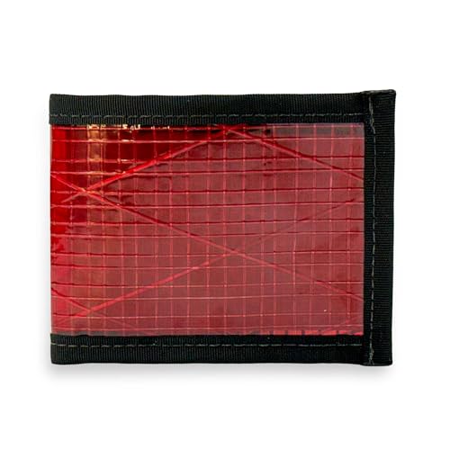 Image of Flowfold Vanguard Recycled Sailcloth Bifold Wallet | Slim and Durable with Cash pocket, Two Hidden Card Pockets and Two ID Windows | Holds 10-12 Cards | Minimalist Wallet Made in USA | Red Sailcloth