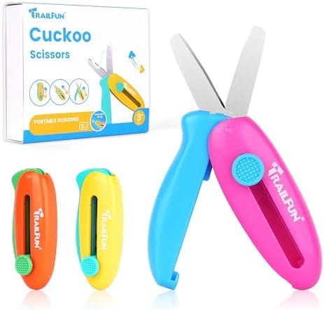 Retractable Safety Scissors for Kids, 3Pcs Scissors for Toddler Ages 3 4 5 6 7, Cute Small Art Crafts Cutting Tools