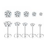 5 Pairs Stud Earrings Set for women, Hypoallergenic Back Stud Earrings Set for Sensitive Ears, 316L Stainless Steel Premium Cubic Zirconia Stud Earrings 3-8mm