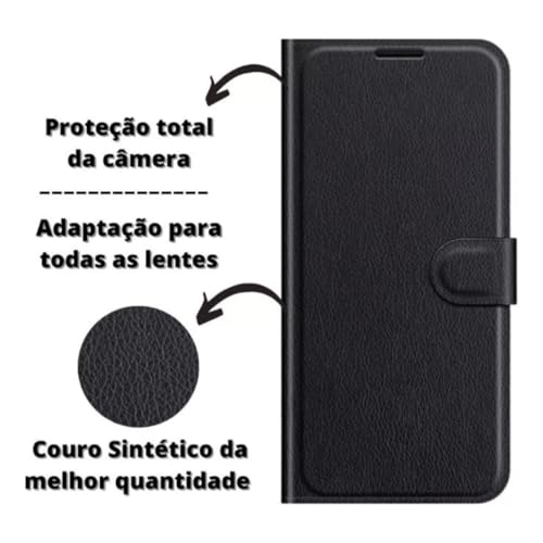 Capa Capinha Carteira Flip Couro Compatível Samsung Galaxy A55 Premium (PRETO)
