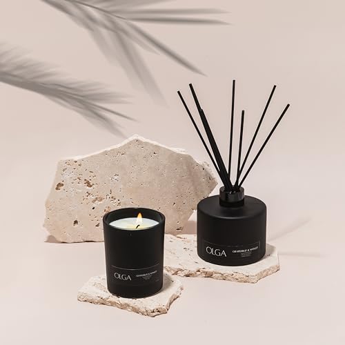 OLGA Scented Candles Gifts for Women - 6oz Grapefruit Mango Black Candle Gift Set Natural Soy Wax - 160g Luxury Matte Black Jar Aromatherapy Candles Long Burning - 45h Strong Clean Burn Candle Sets - Image 3