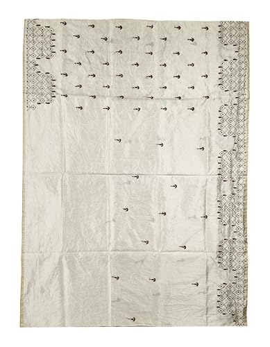 Image of SHRISTI CLOTHINGS Women's Hand Embroidered Cotton Silk Kantha Stitch Saree with Blouse Piece (SB420324 TWD82)