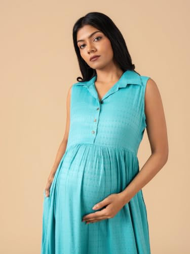Image of The Mom Store Printed Maternity & Nursing Dress for Women | Cotton | Feeding Dress | Midi Dress | Pregnancy & Postpartum Wear | Stylish Causal Wear Dress for New Mom