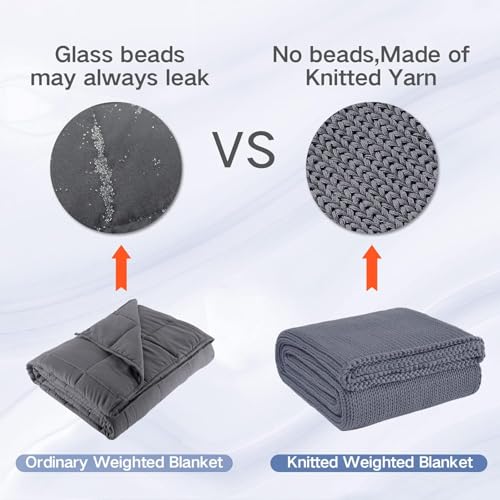 Guohaoi Knitted Weighted Blanket for Adults (Light Grey 60"x80" 25lbs) No Beads Cooling Throw Blanket for Hot Sleepers, Home Decor Breathable Chunky Knit Heavy Blanket Use on Queen/King Size Bed