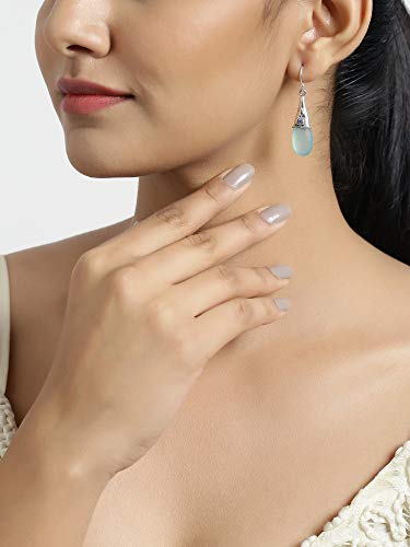 Yotreasure 925 Sterling Silver Aqua Chalcedony Crystal Retro Drop Earrings #TOP1