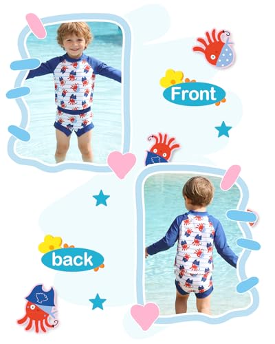 Image of ALVA 2 Pcs Long Sleeve Rash Guard Swim Diaper Sets, Baby Toddler Swimsuit UPF 50+ Sun Protection for Boy and Girl