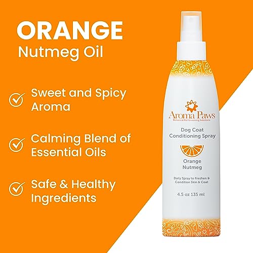 Scented Dog Coat Spray – Cleansing, Conditioning, Moisturizing – Toxin Free, Healthy Ingredients – Aromatic Grooming Puppy Spray – Loosens Knots, Tangles – 4.5 Oz., Orange Nutmeg Vetiver Scented Dog Coat Spray – Cleansing, Conditioning, Moisturizing – Toxin Free, Healthy Ingredients – Aromatic Grooming Puppy Spray – Loosens Knots, Tangles – 4.5 Oz., Orange Nutmeg Vetiver