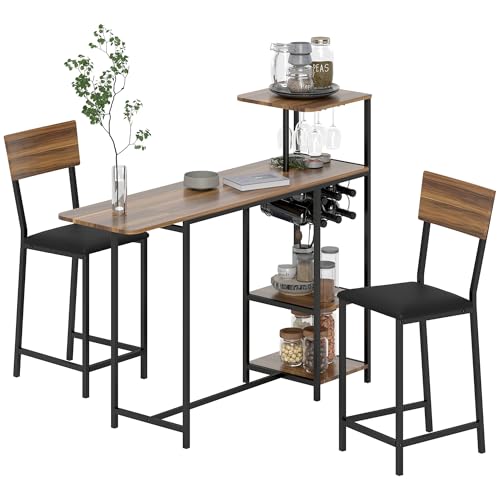 HOMCOM Bartisch mit Barhocker Set, Bartisch-Set mit...
