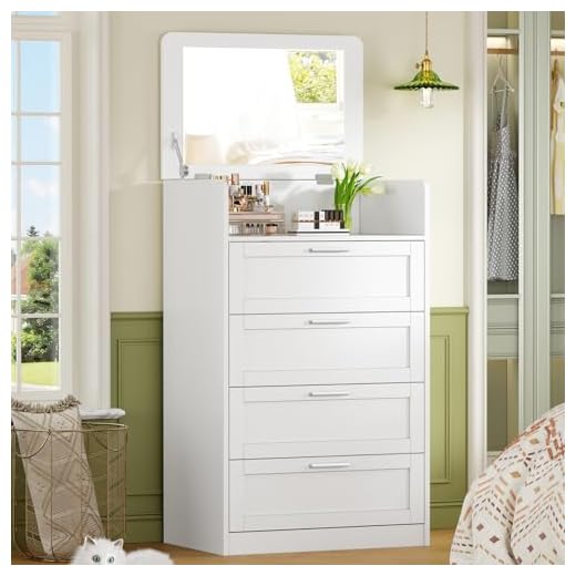 TEENFON Tall White Dresser with Mirror