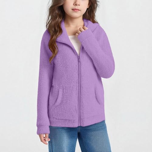 Sherpa Jacket for Girls Comfy Zip-up Jacket Polar Fleece Hoodie Kids Soft Fleece Sweatshirt Fall Winter Coat 5-14 Years2