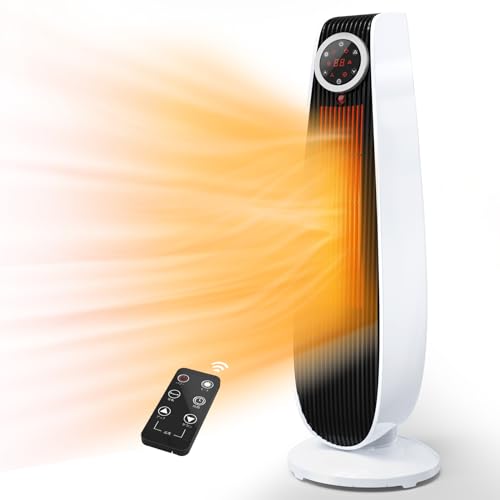 Air Choice セラミックヒーター 小型 速暖 1200W 8畳 電気ファンヒーター 足元ヒーター 電気ストーブ LEDタッチパネル搭載 転倒OFF 過熱保護装置 首振りタイプ リモコン&タイマー付暖房器具 寝室/脱衣所/トイレ/洗面所/オフィスに適