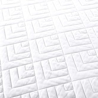 EXQ Home Quilt Set Full/Queen Size White 3 Piece,Lightweight Soft Coverlet Squares Pattern Bedspread Set for All Seasons(1 Quilt,2 Pillow Shams)