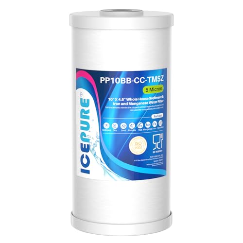 Image of ICEPURE 5 Micron 10 inch x 4.5 inch Whole House Sediment and Iron Manganese Resin Water Filter Compatible with GE FXHTC, GXWH40L, RFC-BBSA W50PEHD Whirlpool WHKF-GD25BB GXWH35F GNWH38S Dupont WFHD13001, 1PACK