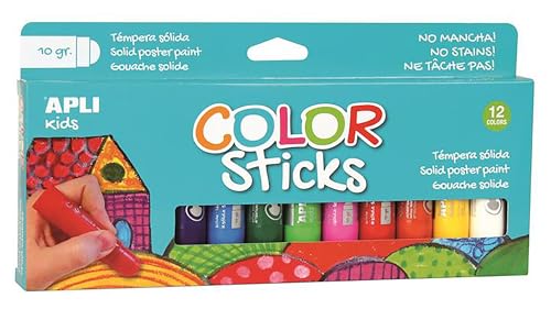 APLI Kids 14228 - Color Sticks Clásicos - Témperas sólidas para niños, 12 u.
