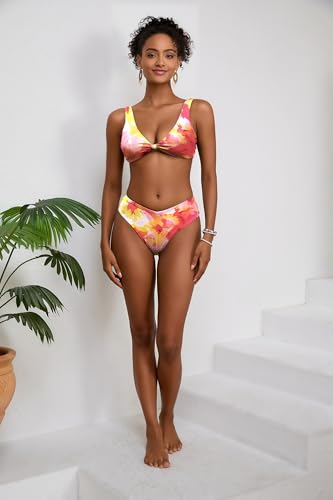 Image of geluboao Bikini Sets for Women Cheeky High Waisted Kont Front Adjustable Two Piece Swimsuit