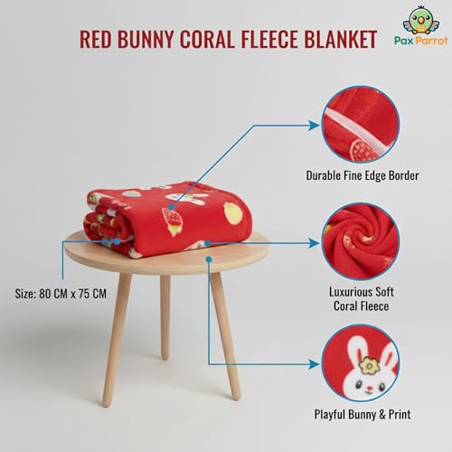 Image of Ultra-Soft Baby Hooded Blanket | Newborn Baby Wrapping | Coral Fleece Material Hypoallergenic | Towel Cum Blanket with Teddy Design (0-3Years) (Red)
