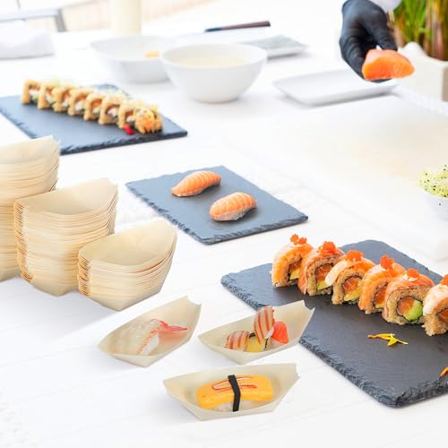 150 platos desechables de madera para sushi 5 pulg miniatura 5