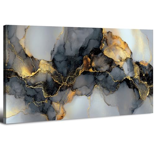 AIYISU Black and Gold Abstract Canvas Wall Art Modern Marble Textured Wall Decor Abstract Luxury Fluid Wall Pictures Watercolor Neutral Artwork for Living Room Bedroom Office Home Decoration 20x40in