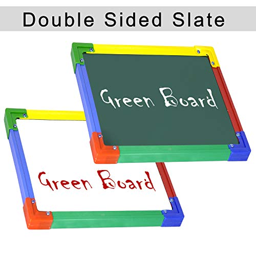 Image of DAHSHA 2 in 1 Double Sided White & Green Slate for Kids Double Side Slate Board with Colorful Aluminum Frame with Chalk (30 * 30 cm)