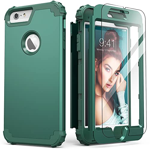 IDweel for iPhone 6S Plus Case with Screen Protector,for iPhone 6 Plus Case,3 in 1 Shockproof Slim Hybrid Heavy Duty Hard PC Cover Soft Silicone Bumper Full Body Cover,Graphite Green/Dark Green