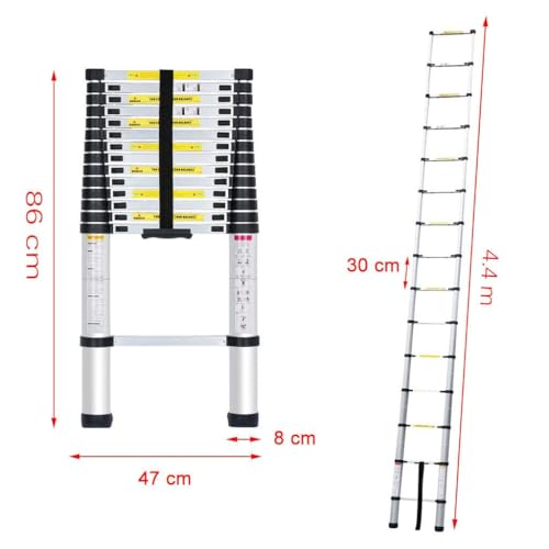 Image of BonKaso VertiPro 4.4M(14.5Ft) Telescopic Ladder | Aluminum Ladder 15 Steps | Multipurpose for Home & Outdoor use with Self Lock Mechanism | EN131 Certified | Max Load Capacity of 150kg