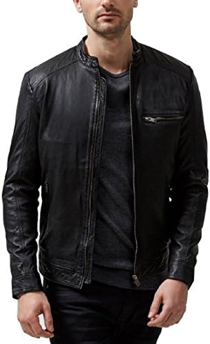 Absolute Leather Men's SPARTA Black Classic Genuine Lambskin Leather Jacket XL Black