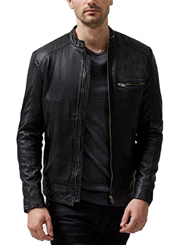 Absolute Leather Men's Sparta Black Classic Genuine Lambskin Leather Jacket Xl Black #TOP1