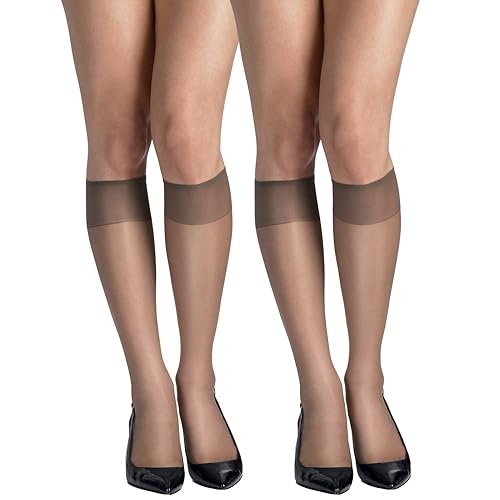 Image of Hanes Women's Silk Reflections Silky Sheer Knee Highs, Reinforced Toe, Knee-High Stockings