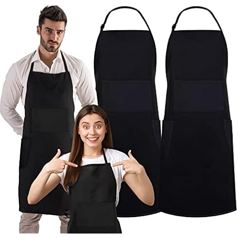conda Cotton Black Bib Apron 2 Pack with 4 Pockets Adjustable Straps Cooking Baking BBQ Art Aprons for Women Men Adults Cover
