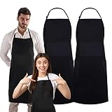 conda Cotton Black Bib Apron 2 Pack with 4 Pockets Adjustable Straps Cooking Baking BBQ Art Aprons f
