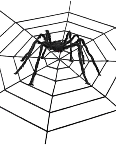 UYRVAPE Ragno di Halloween, 50cm Ragno Peloso Gigante, avec 1.5m Decorazione ragnatela di Halloween, Ragno Gigante Finto, per Halloween Decorazione,decorazione per interni,esterni e cortili