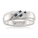 1/4 Carat Diamond, Channel-Set 14kt White Gold Princess-cut Diamond & Blue Sapphire Men's Wedding Band Ring (H-I, I1-I2) by La4ve Diamonds