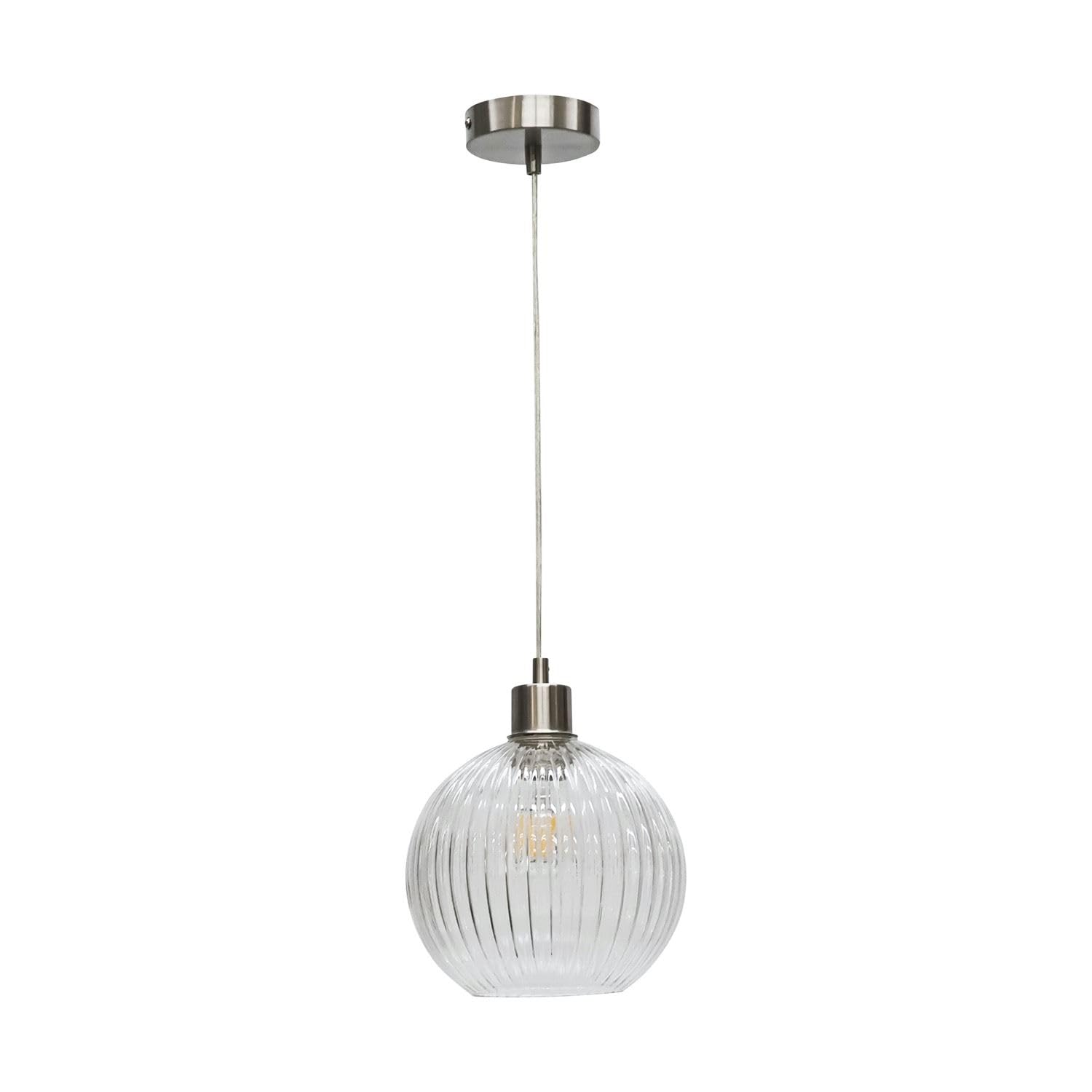 First Choice Lighting Betchley - Pendant Light - Ribbed Glass - Satin Nickel - Silver
