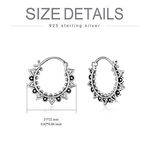 925 Sterling Silver Lotus Hoop Earrings Floral Snap Hook Closure Balinese Tribal Boho Hoop Earrings Mother's Day Gift For Women Girls #TOP5