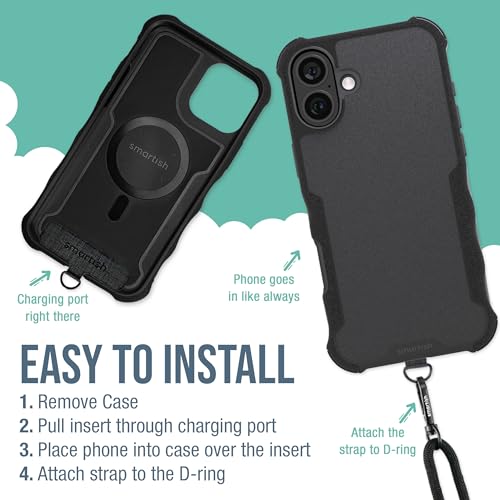 Image of Smartish iPhone 16 Plus MagSafe Case with Crossbody Lanyard Strap - Gripzilla - [Slim + Protective] Magnetic Armor Case with Universal Detachable Shoulder Neck Strap - Black Tie Affair