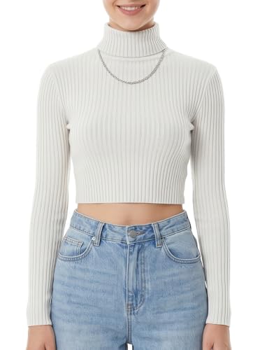 Image of MixMatchy Women's Cropped Ribbed Turtleneck Sweater