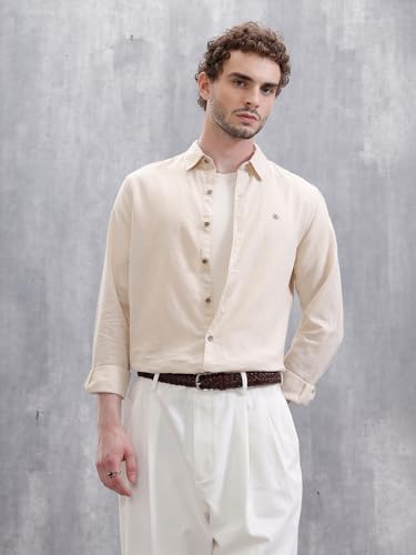 Image of WROGN Men's Cotton Linen Blend Shirt | Solid | Slim Fit