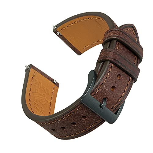 EACHE 22mm Leather Watch Bands Quick Release Mens Italy Pueblo Top Grain Vintage Leather Watch Straps Dark Brown with Black Buckle Coffee